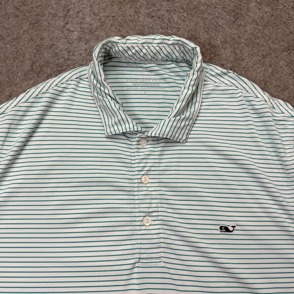 Vineyard Vines Performance Polo Shirt Men L White Green Striped Stretch - Picture 1 of 14